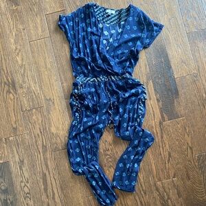 Women's Velvet by Graham and Spencer Navy Blue Printed Jumpsuit